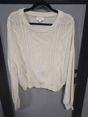 orange creek Cream Cable Knit Crewneck Sweater